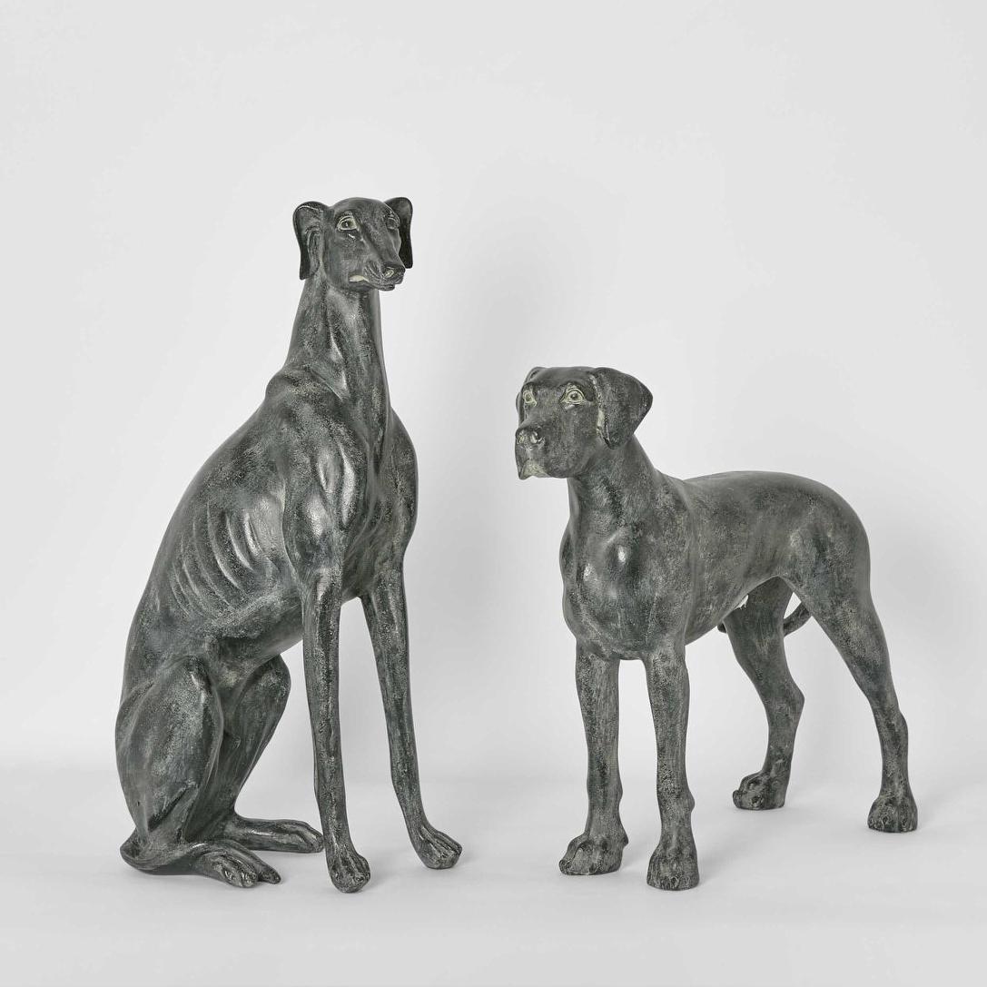 Lino Dog Sculpture Sitting Black 51cm
