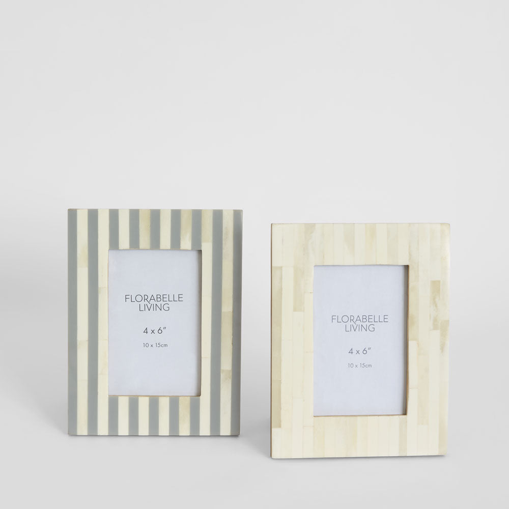 Lira Bone Inlay 4 x 6 Photo Frame Grey & White