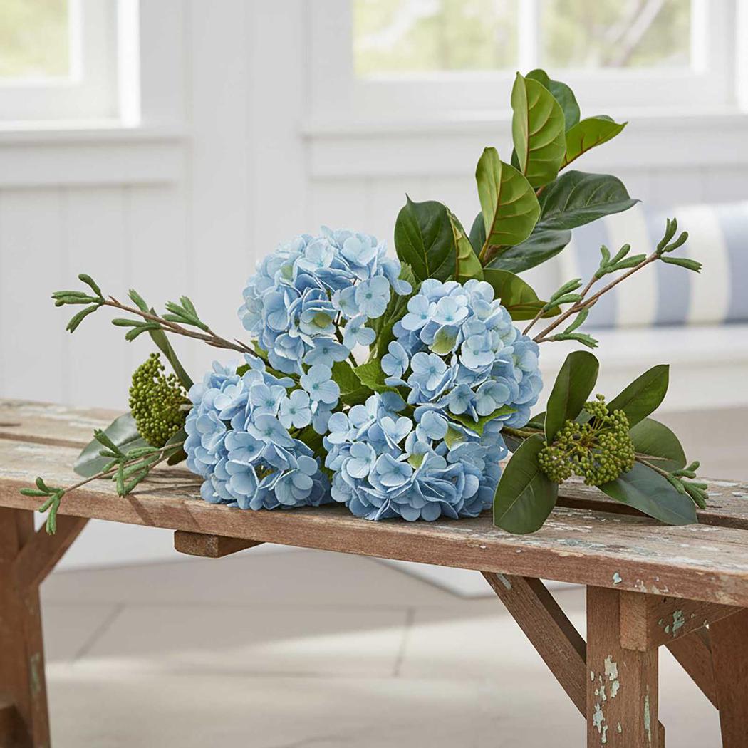 Hydrangea Bundle with Leaves 55cm Blue