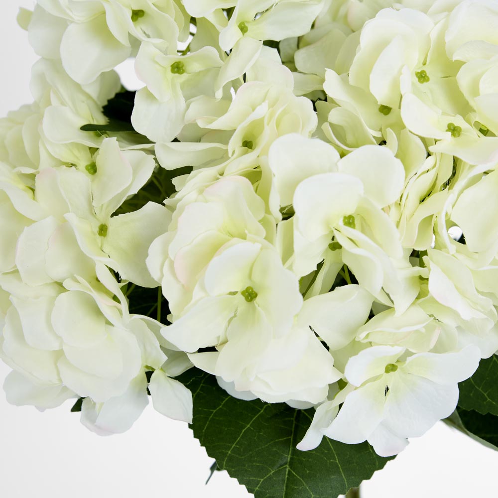 Hydrangea Bundle with Leaves 55cm White