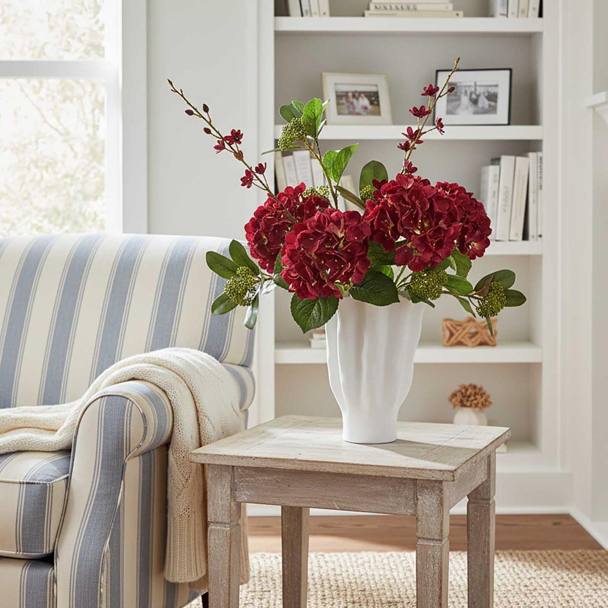 Hydrangea Real Touch 5 Head Bunch Burgundy
