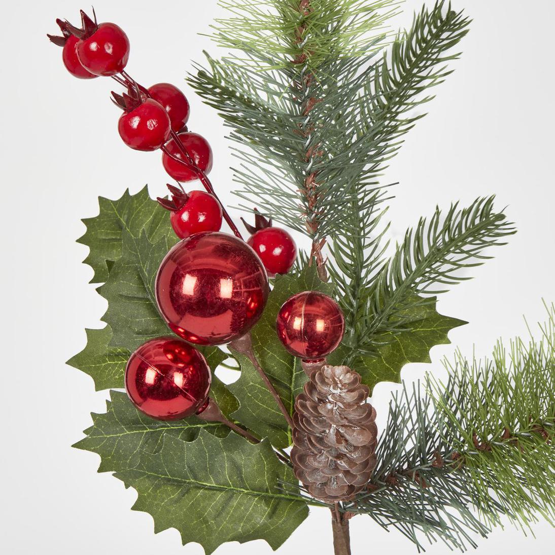 Pinecone Red Bauble & Holly Leaf 2 pcs
