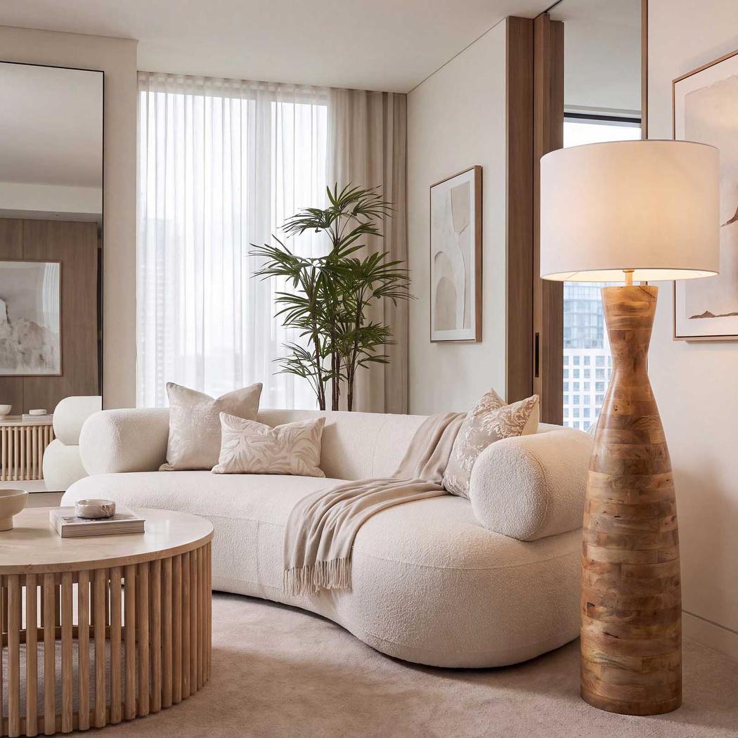 Esraj Turned Wood Floor Lamp Natural