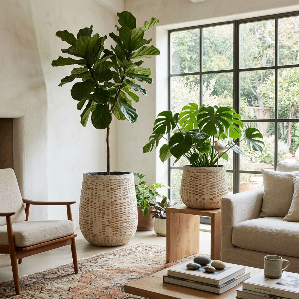 Esparta Cement Coated Bamboo Planter MED