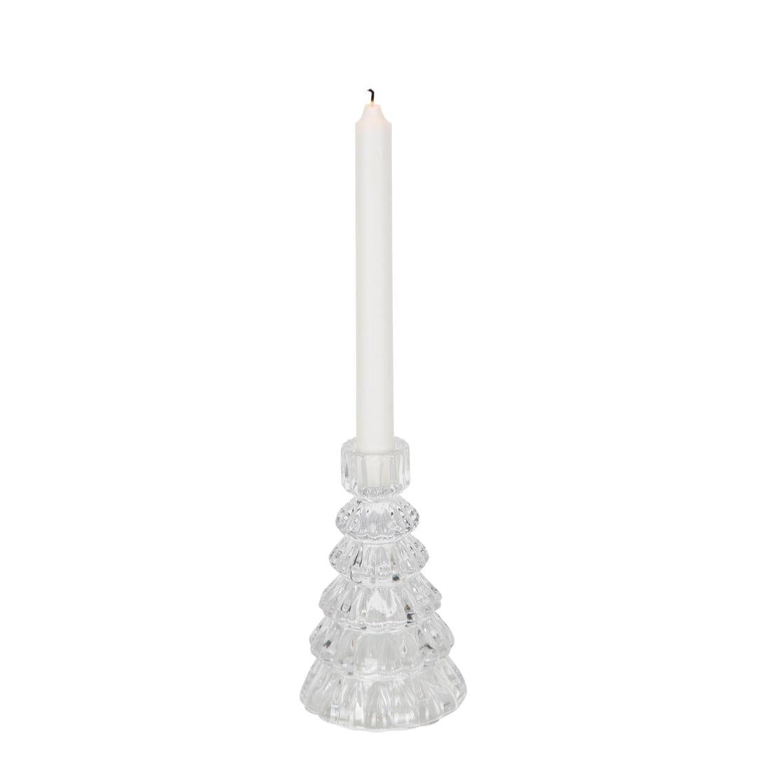 Ice Glass Tree Candle Holder Clear 2 pcs