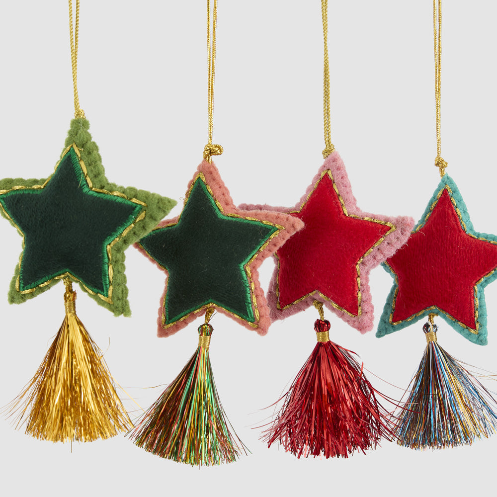 Shasa Tasselled Star Decoration Green 3 pcs