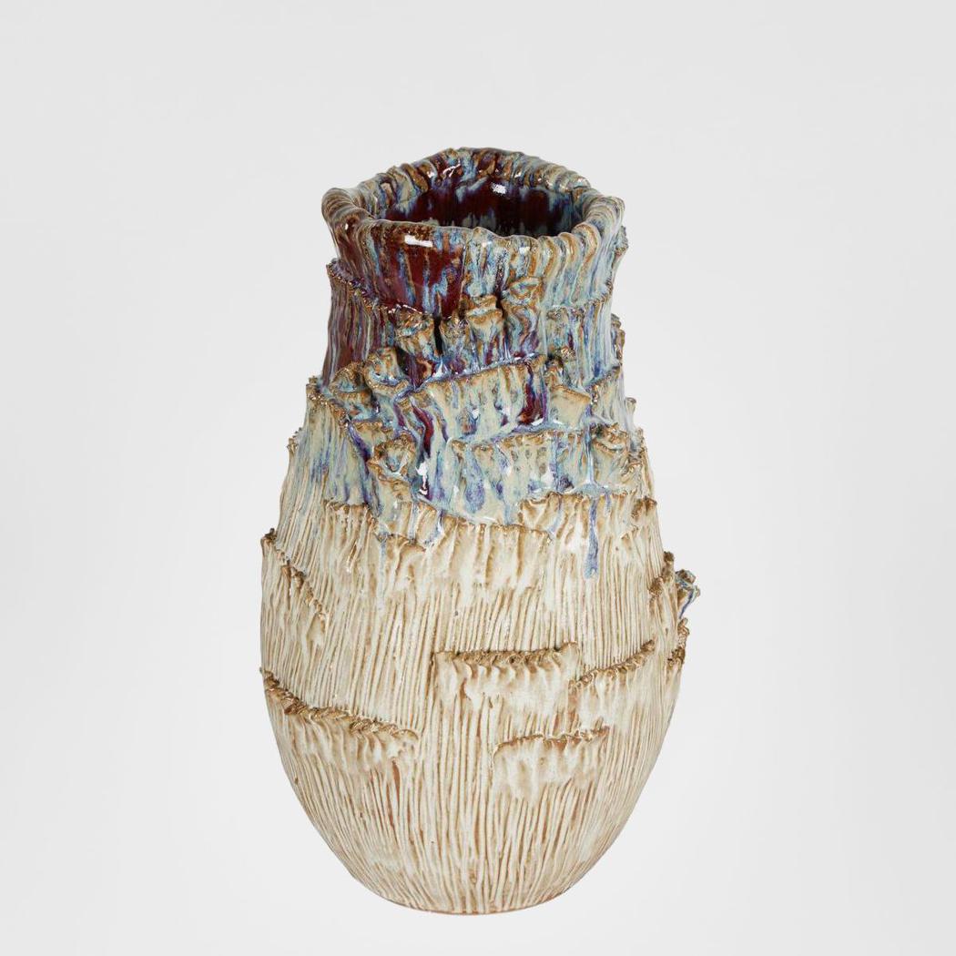 Chiselled Bark Ceramic Vase Medium Blue