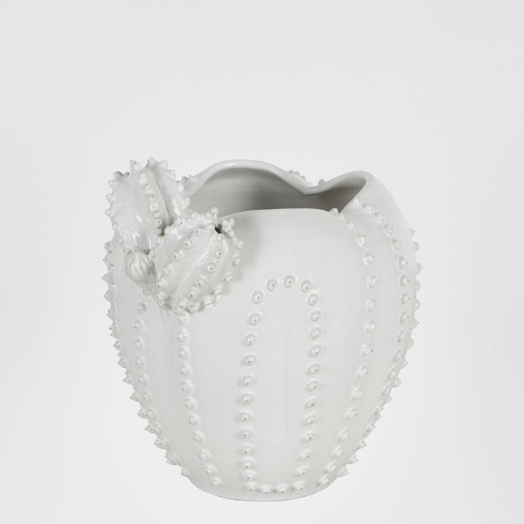 Western Cactus Ceramic Vase White