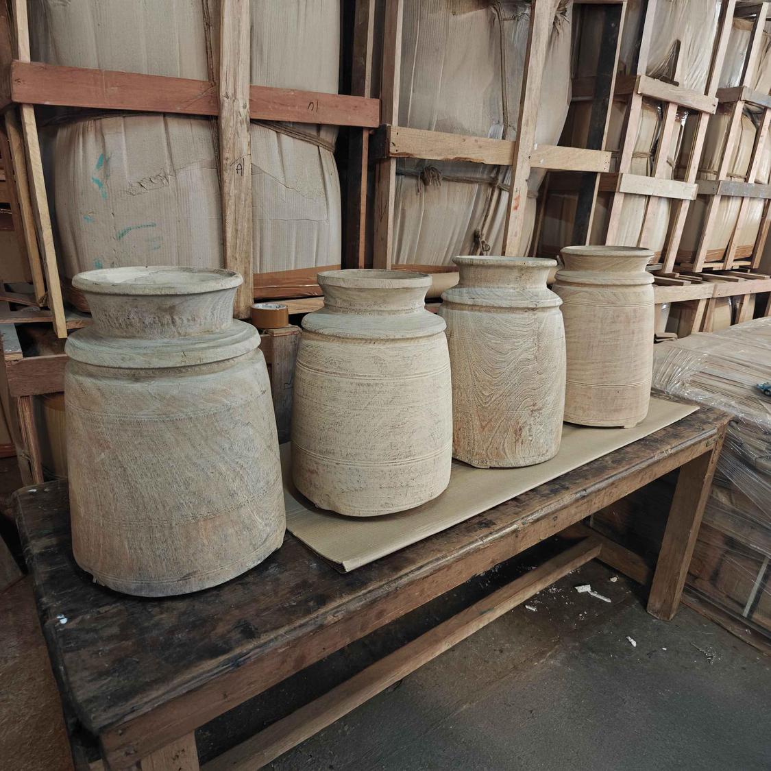 Decorative Wooden Pot Large White