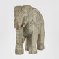 Elephant Wooden Carving with Antique Blue Detailing Bleach Brown