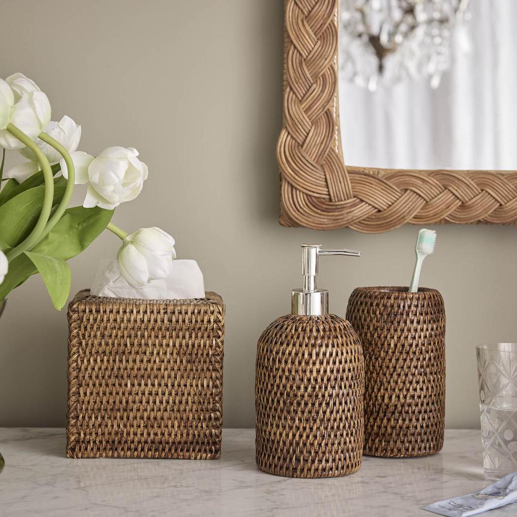 Paume Rattan Square Tissue Box Antique Brown
