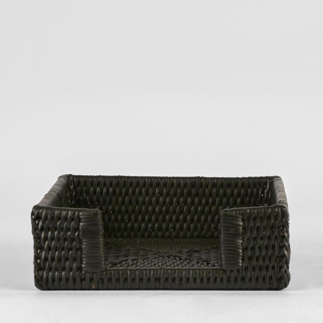 Paume Rattan Square Napkin Box Black