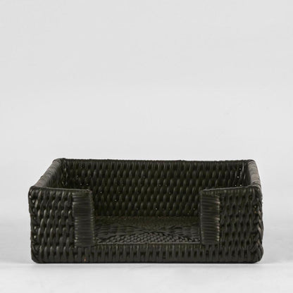 Paume Rattan Square Napkin Box Black