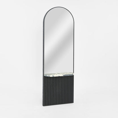 Petra Arched Mirror with Marble Shelf Black