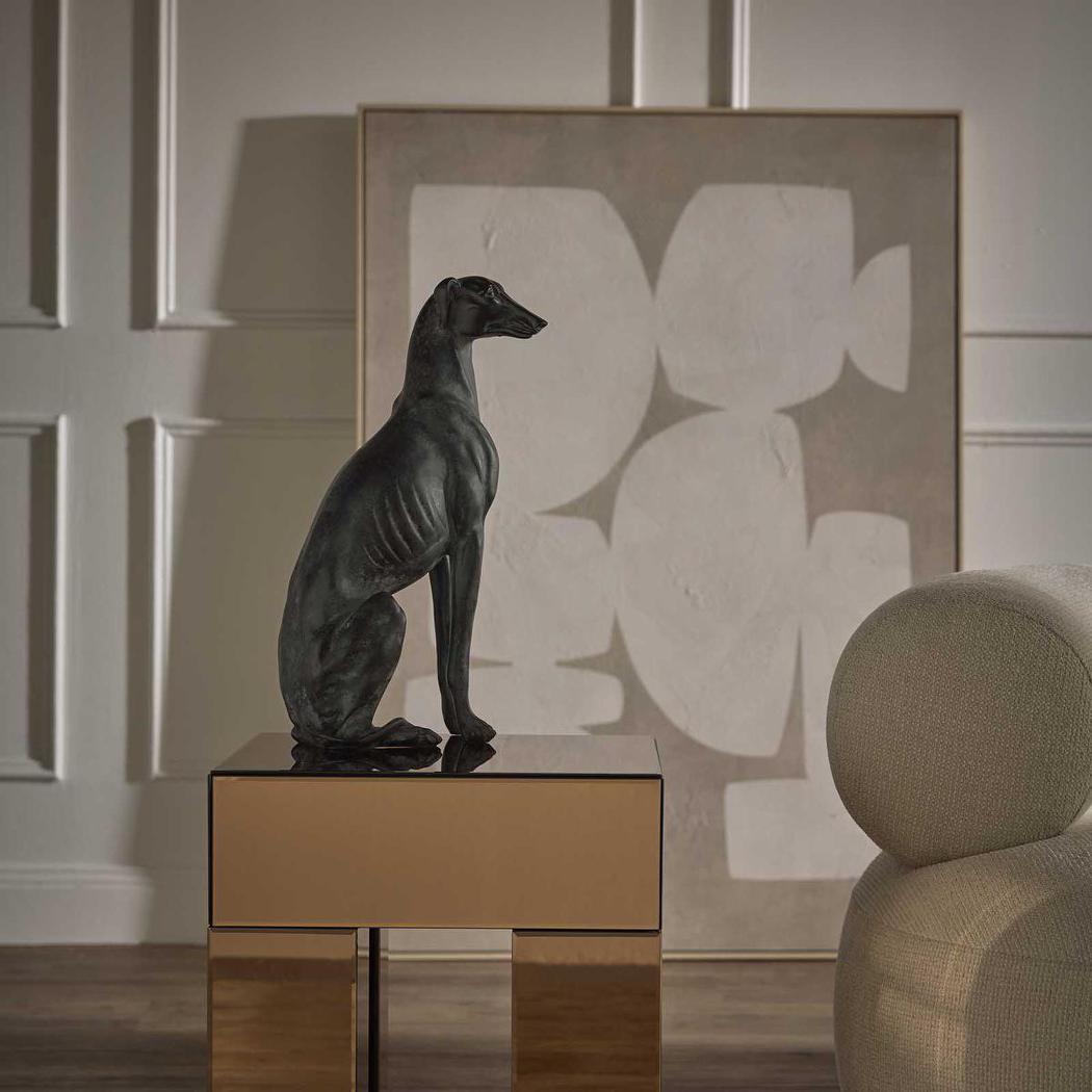 Lino Dog Sculpture Sitting Black 79cm