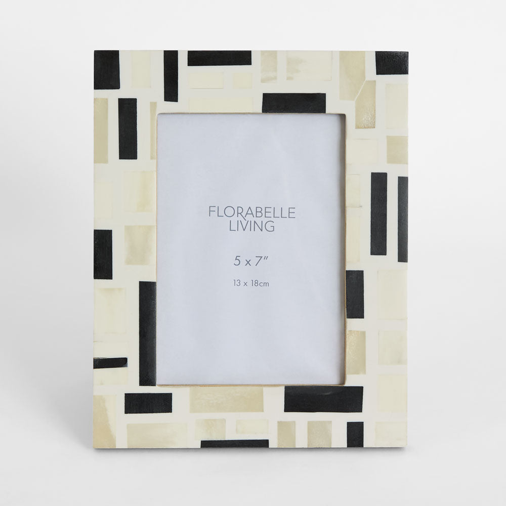 Cubo Bone Inlay 5 x 7 Photo Frame White & Black