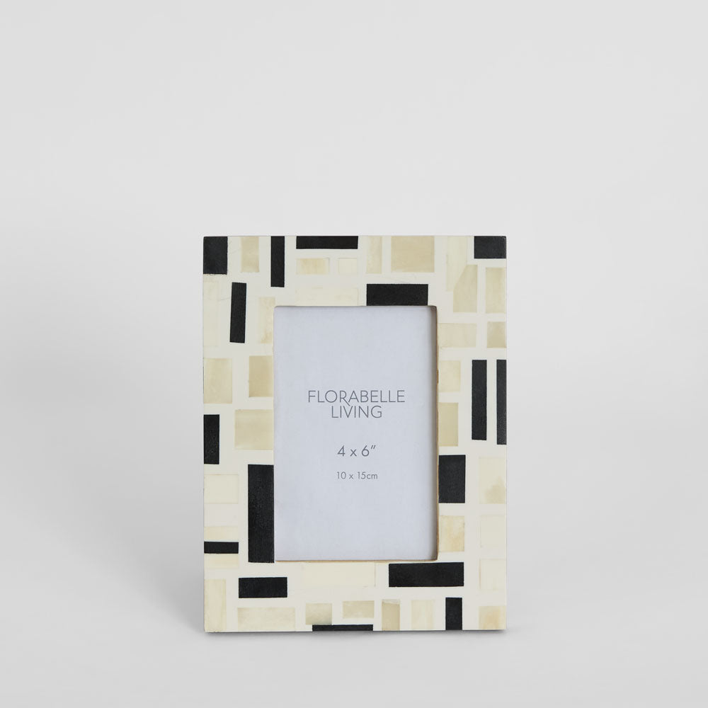 Cubo Bone Inlay 4 x 6 Photo Frame White & Black