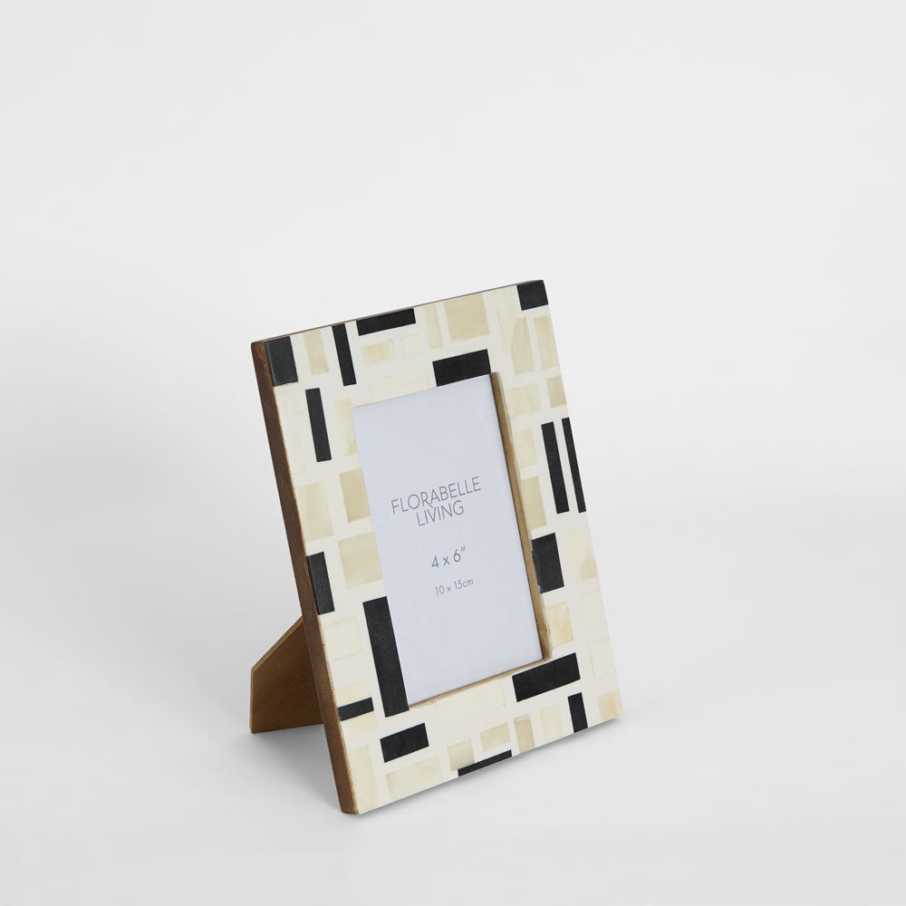 Cubo Bone Inlay 4 x 6 Photo Frame White & Black