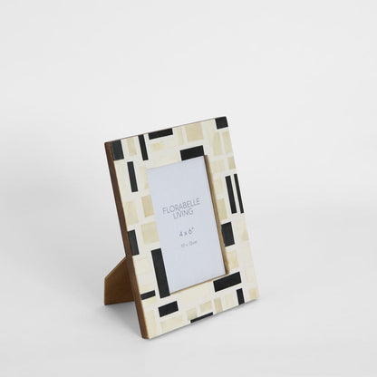 Cubo Bone Inlay 4 x 6 Photo Frame White & Black