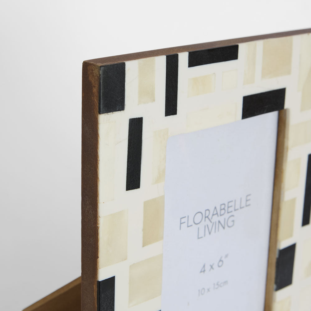 Cubo Bone Inlay 4 x 6 Photo Frame White & Black