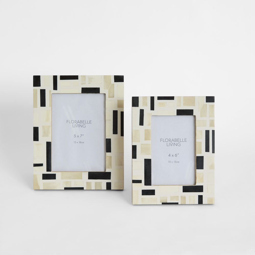 Cubo Bone Inlay 4 x 6 Photo Frame White & Black
