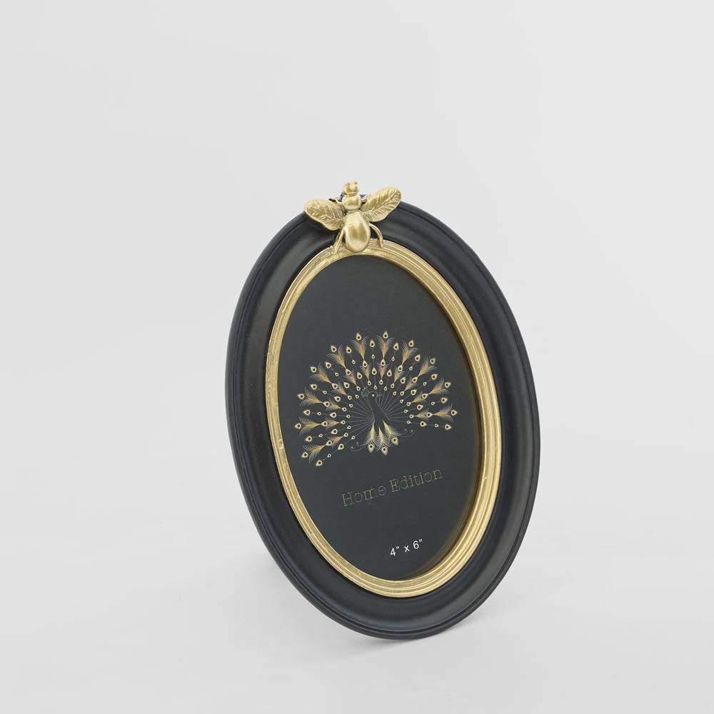 Vera Bee Oval Photo Frame 4 x 6 Black & Gold