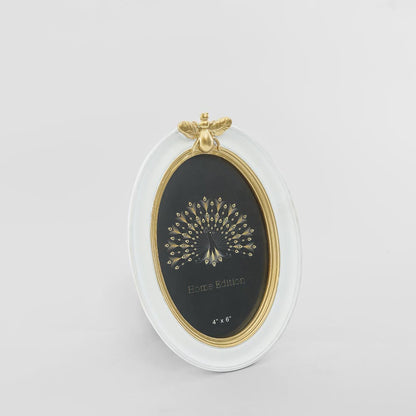 Vera Bee Oval Photo Frame 4 x 6 White & Gold