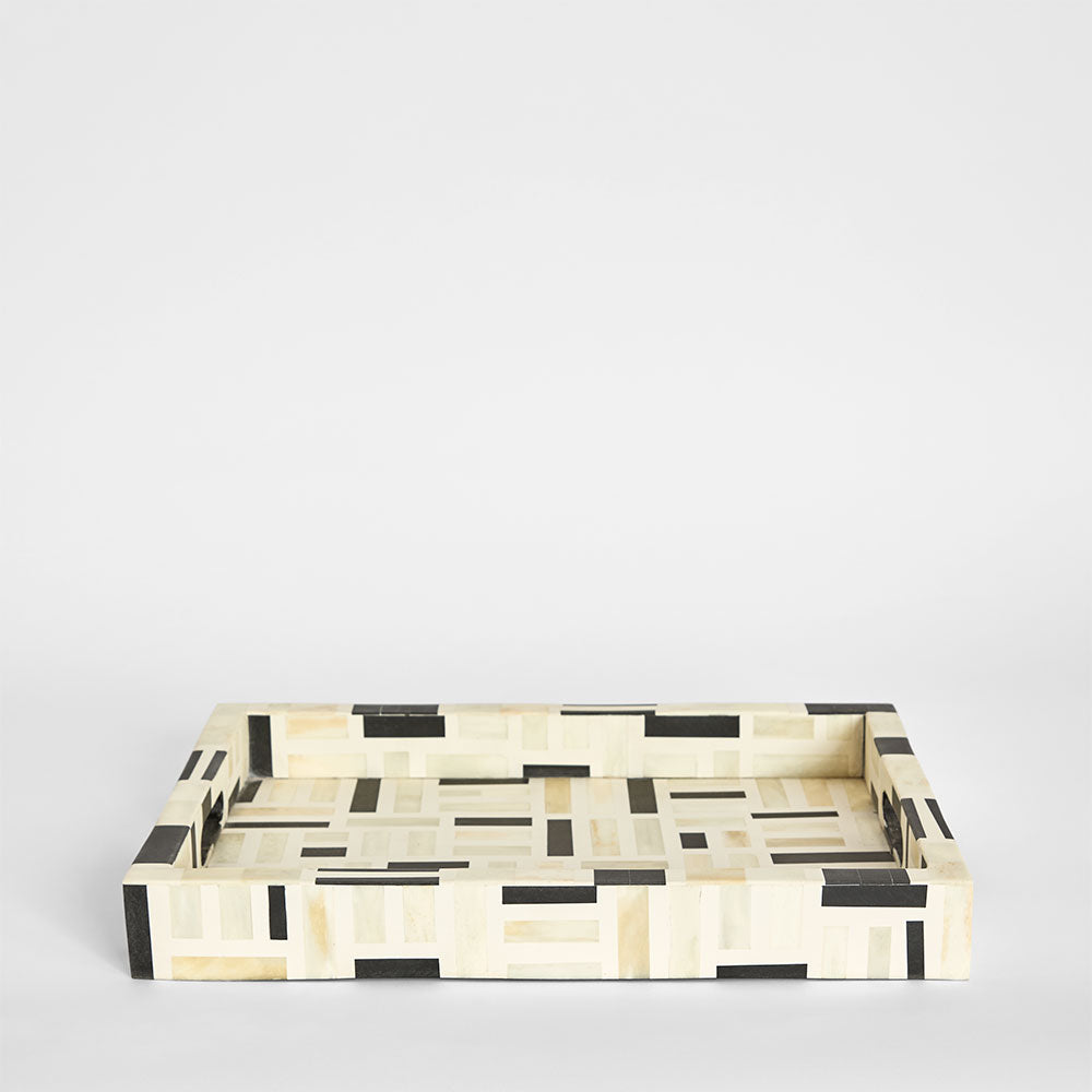 Cubo Bone Inlay Tray White & Black
