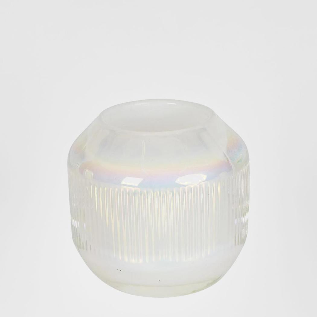 Pearl Stripe Glass Tealight Holder White 6 pcs