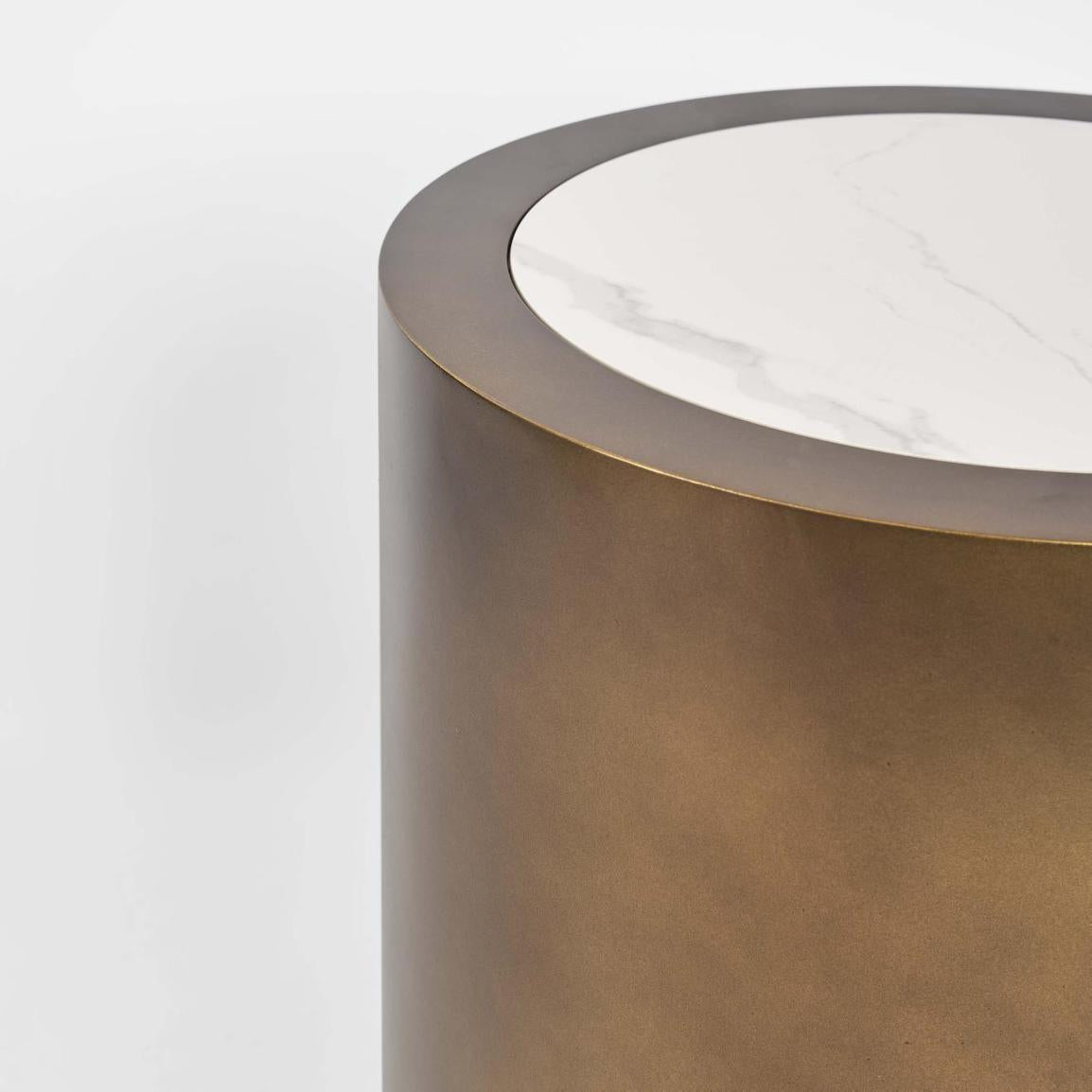Gordon Drum Side Table Brass/White Stone