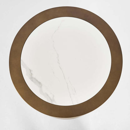 Gordon Drum Side Table Brass/White Stone
