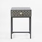 Stella Bone Inlay Bedside Table Black/White/Black Base