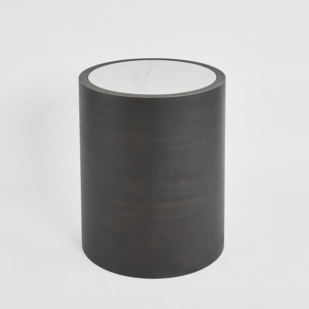 Gordon Drum Side TableBlack/White Stone