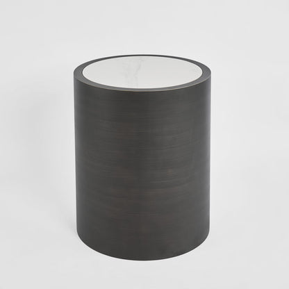 Gordon Drum Side TableBlack/White Stone