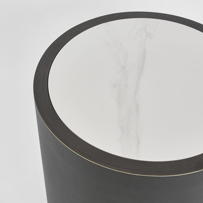 Gordon Drum Side TableBlack/White Stone