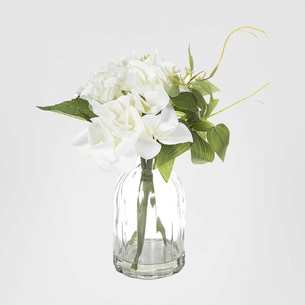 Hydrangea in Glass Vase 23cm White