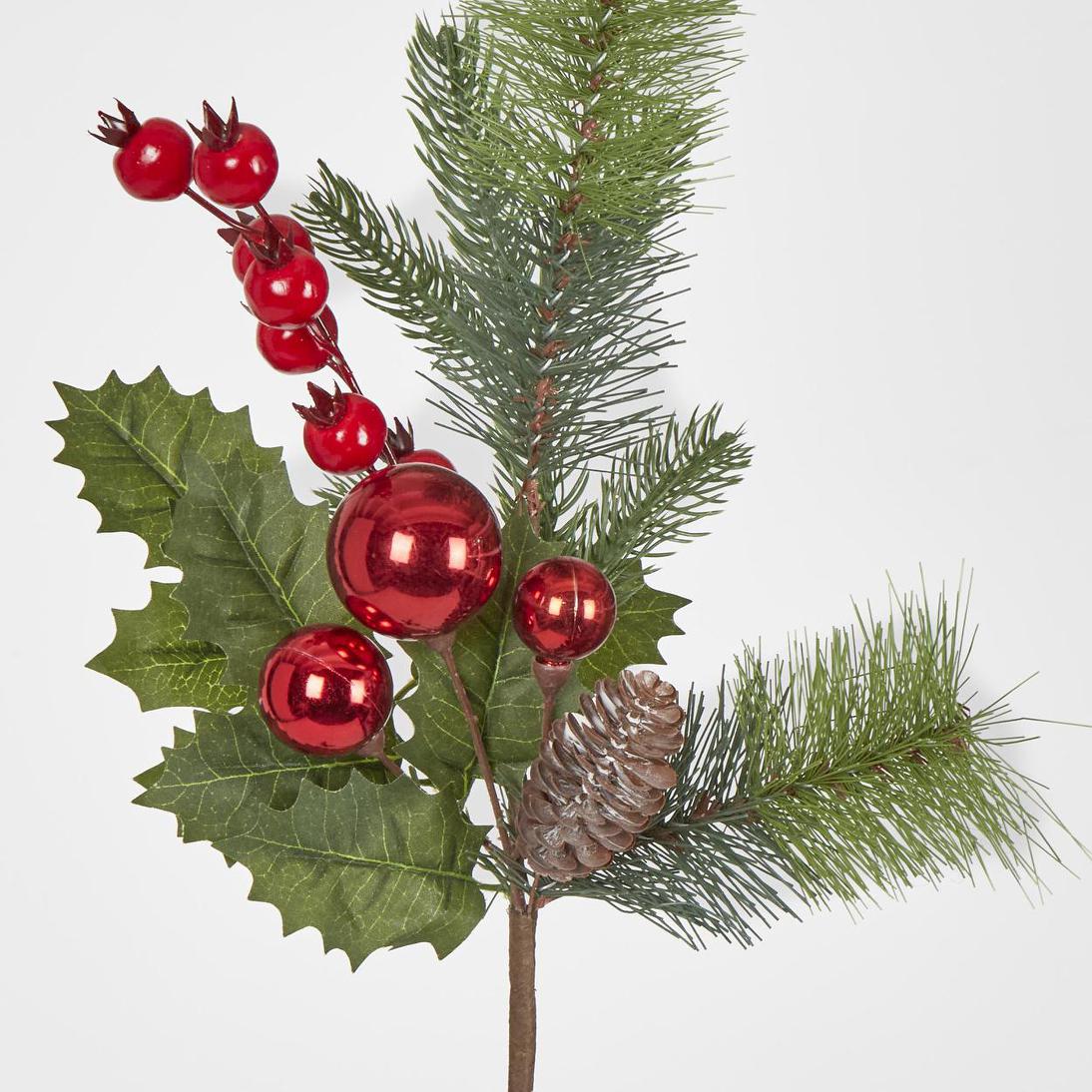 Pinecone Red Bauble & Holly Leaf 2 pcs