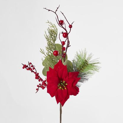 Christmas Poinsettia and berry BRANCH 3 pcs