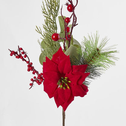 Christmas Poinsettia and berry BRANCH 3 pcs