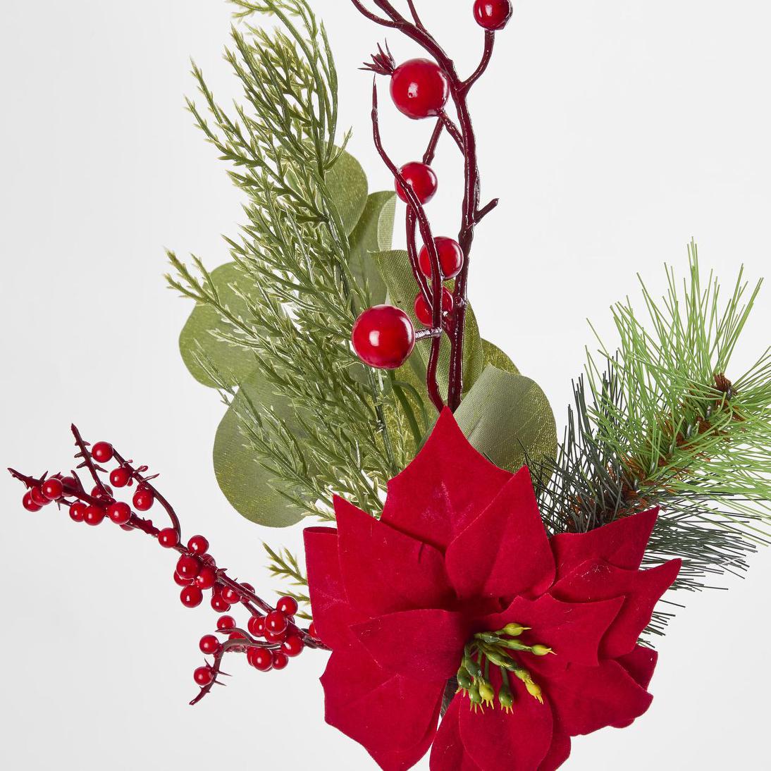 Christmas Poinsettia and berry BRANCH 3 pcs