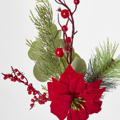 Christmas Poinsettia and berry BRANCH 3 pcs