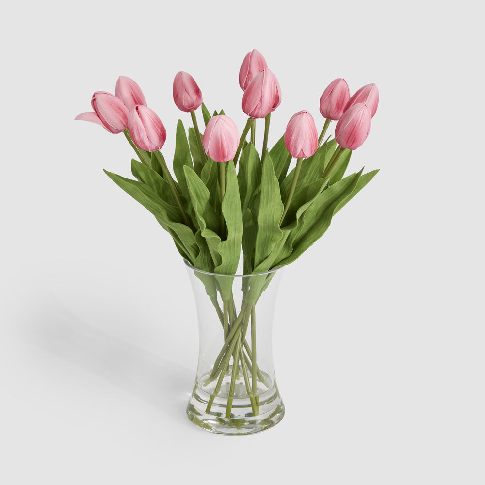 Real Touch Tulip Floral Arrangement in Water Vase Pink
