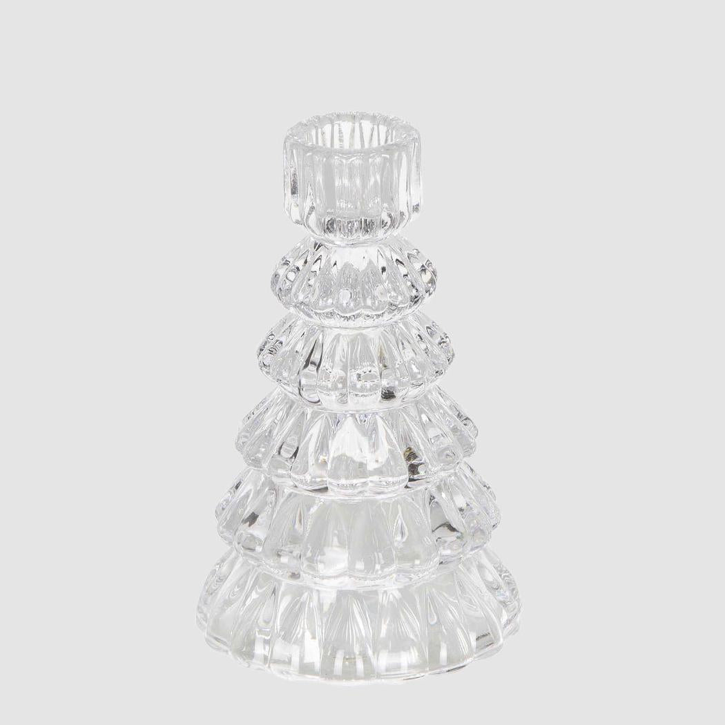 Ice Glass Tree Candle Holder Clear 2 pcs