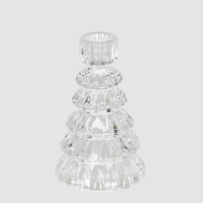 Ice Glass Tree Candle Holder Clear 2 pcs