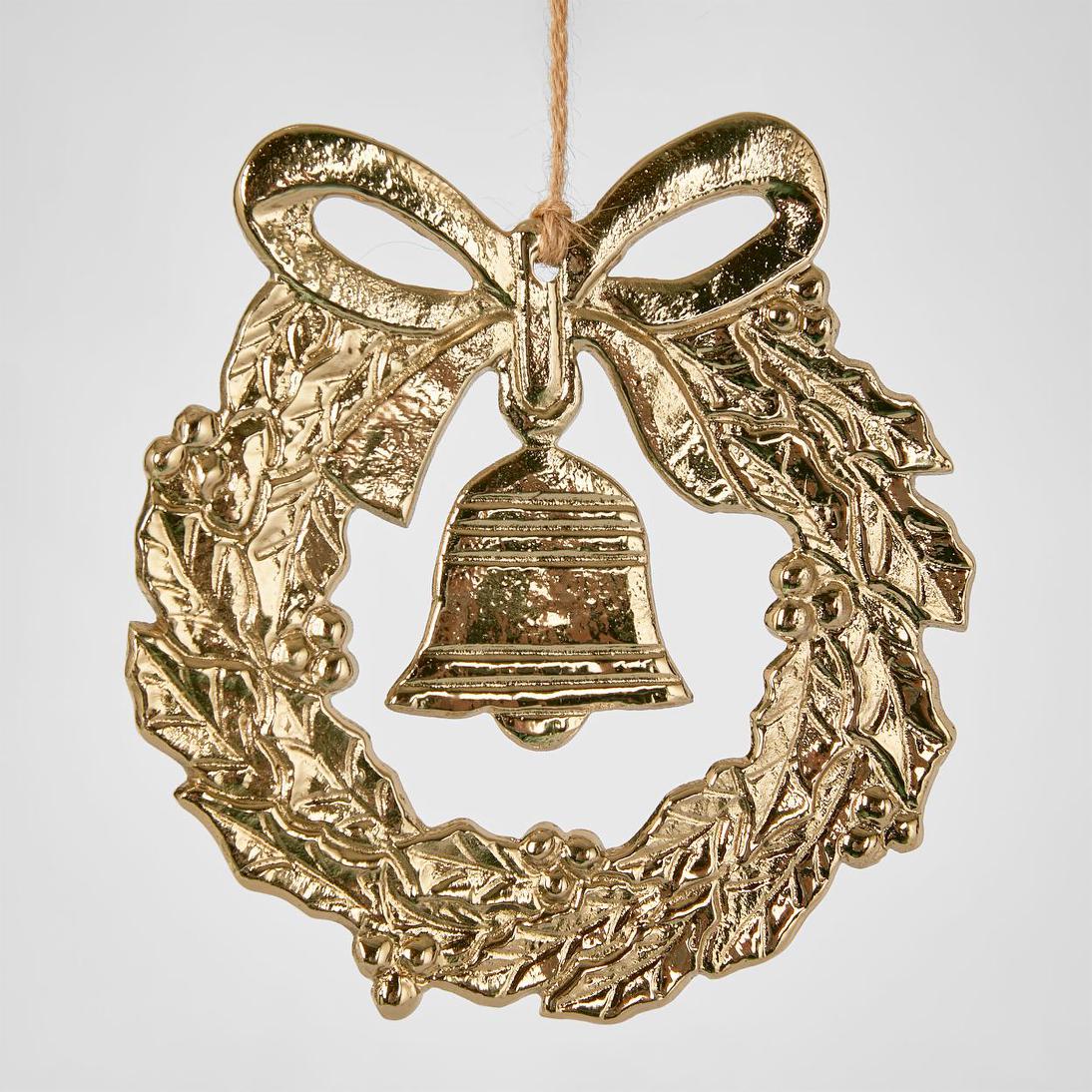 Mini Bell Wreath Ornament Gold LGE 3 pcs