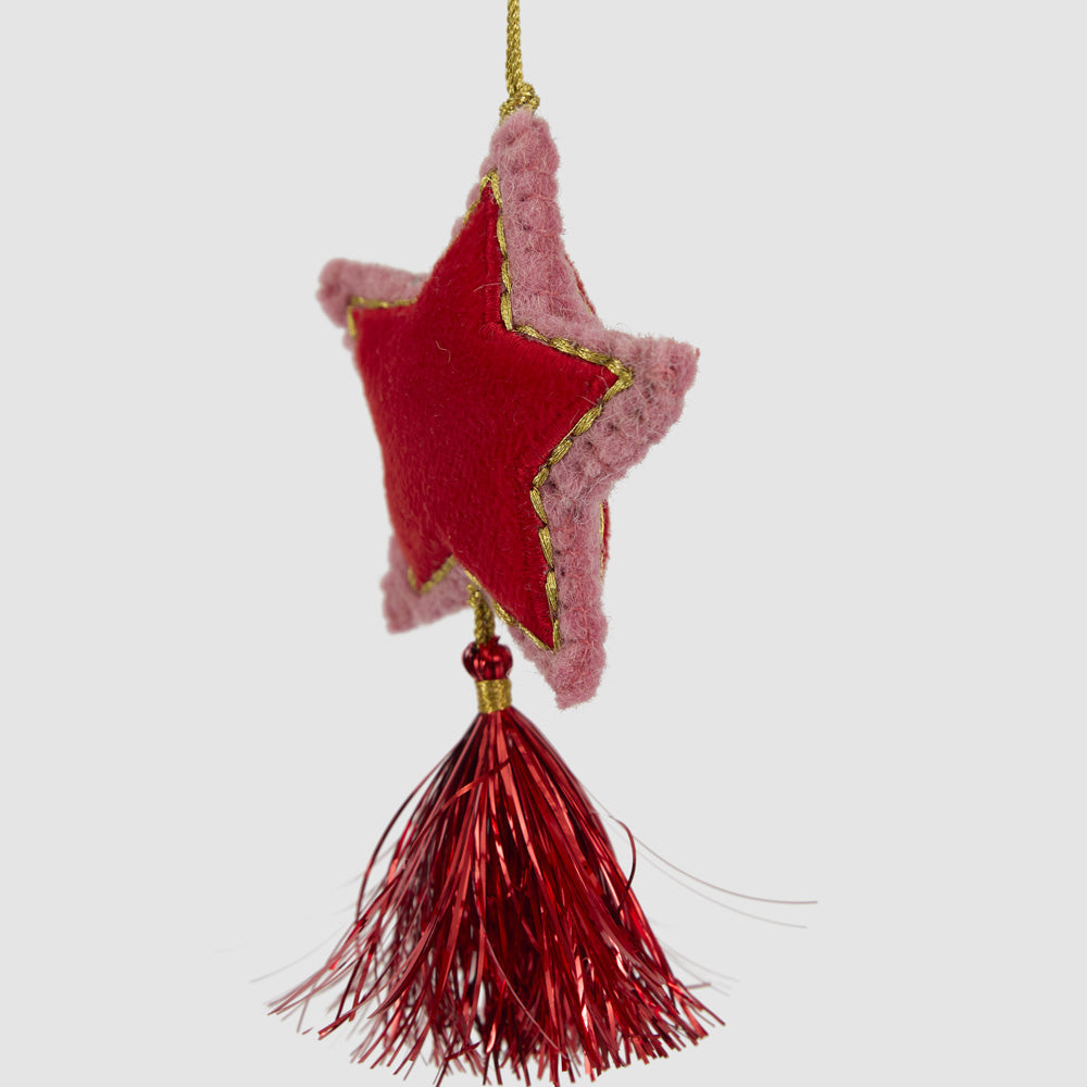 Shasa Tasselled Star Decoration Red 3 pcs