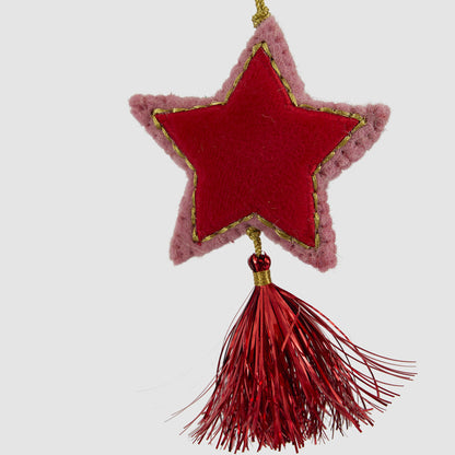 Shasa Tasselled Star Decoration Red 3 pcs