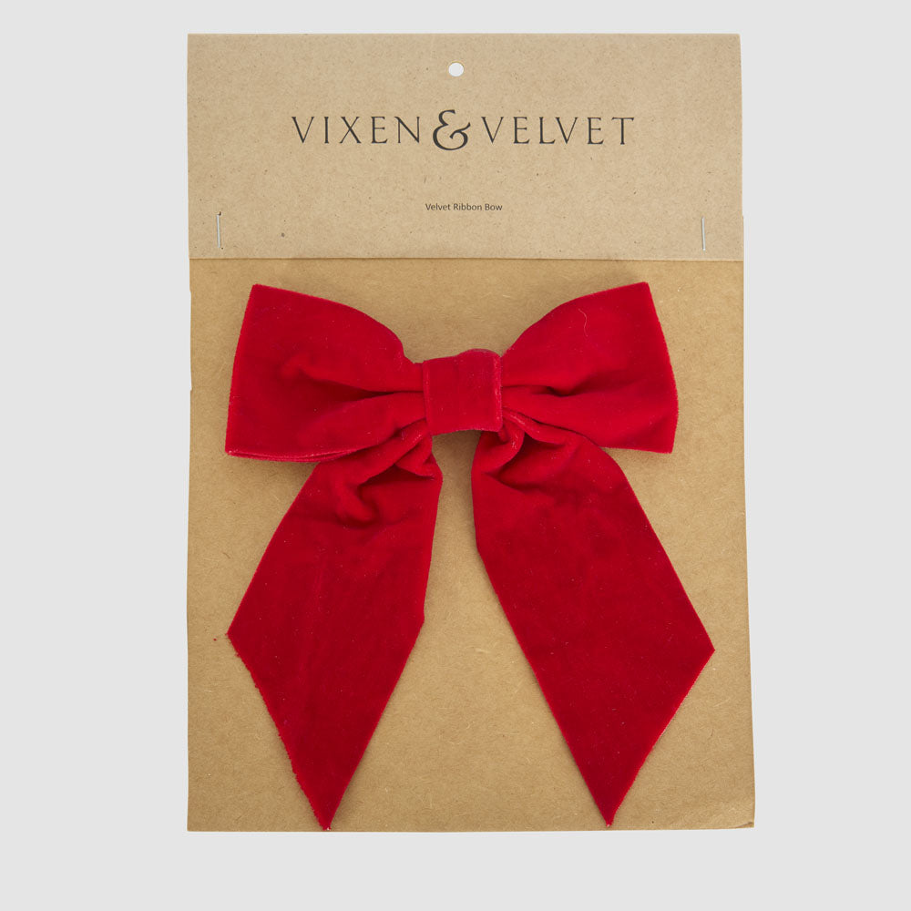 Velvet Clip On Bow Small Red 3 pcs