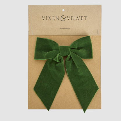Velvet Clip On Bow Small Green 3 pcs