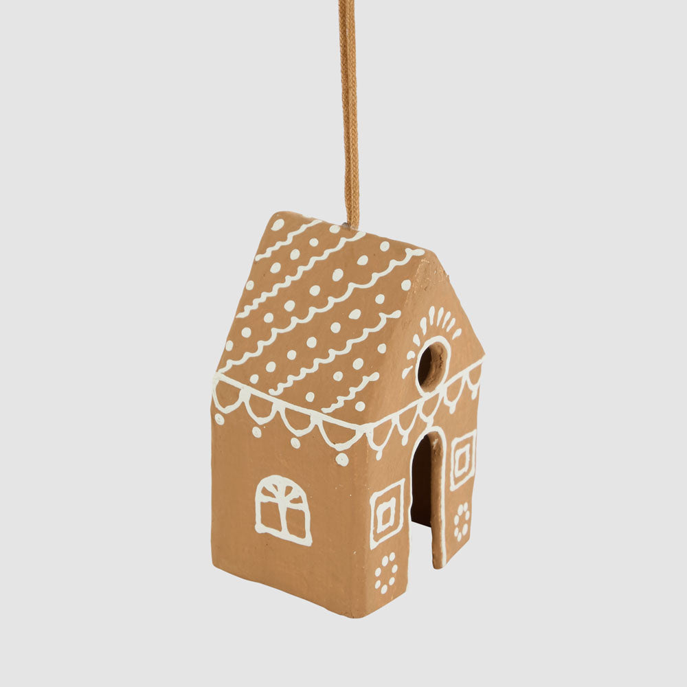 Mache Patterned Hanging Gingerbread Cottage 2 pcs